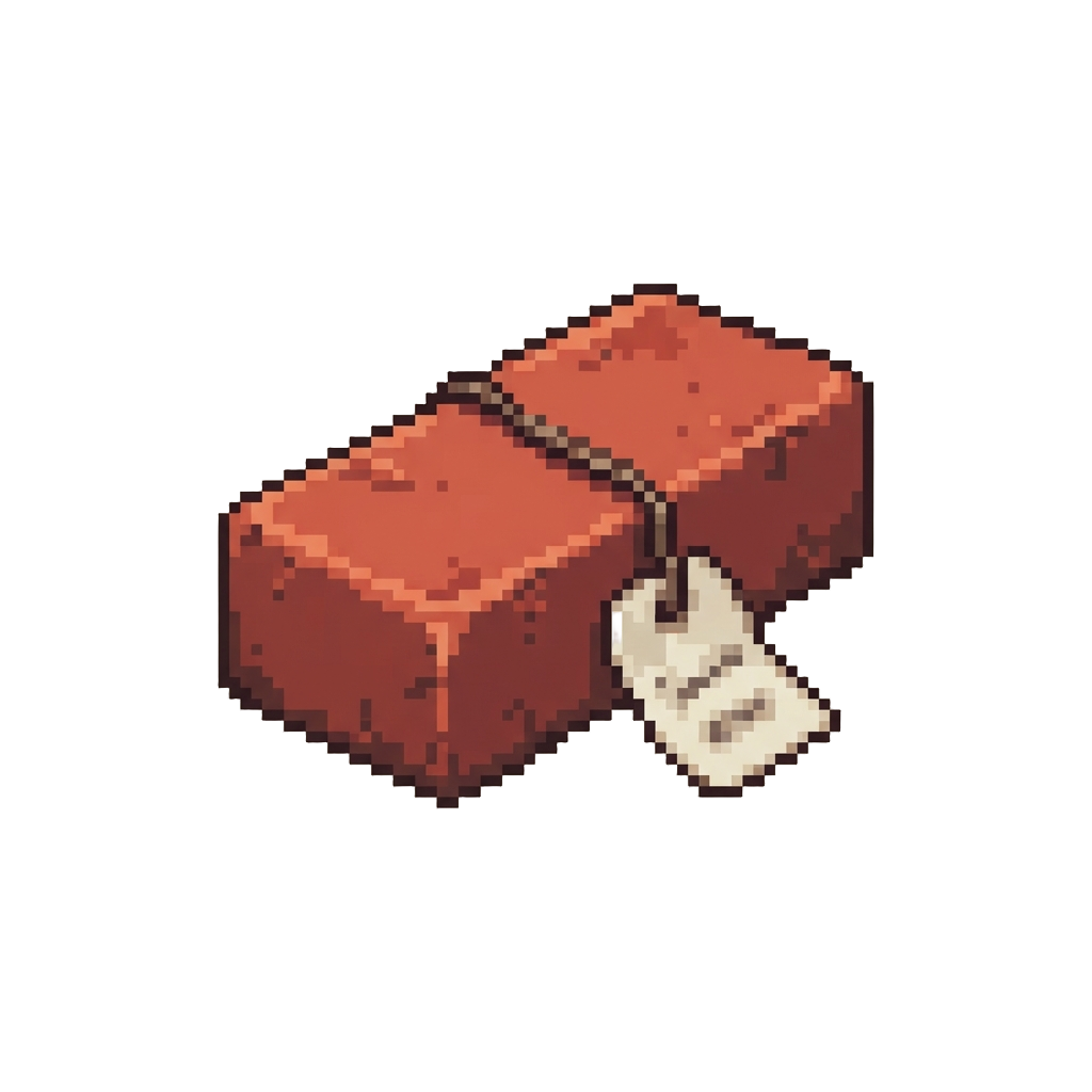 A Heavy Red Clay Brick with a Paper Tag
