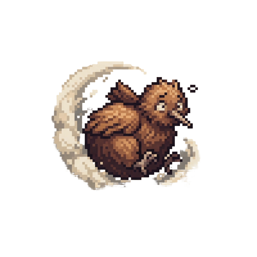 A Confused Baby Kiwi Rolling in a Dust Cloud