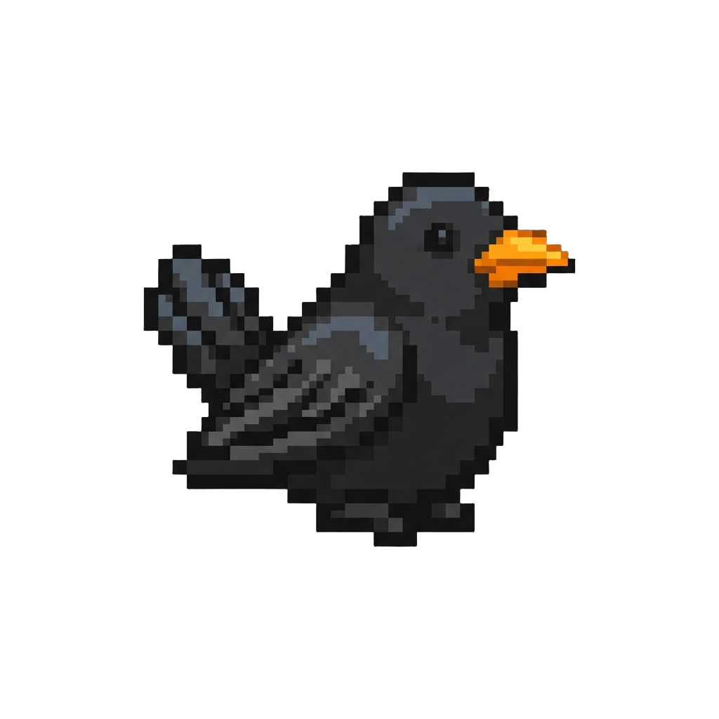 A Glossy Little Blackbird with a Bright Orange Beak