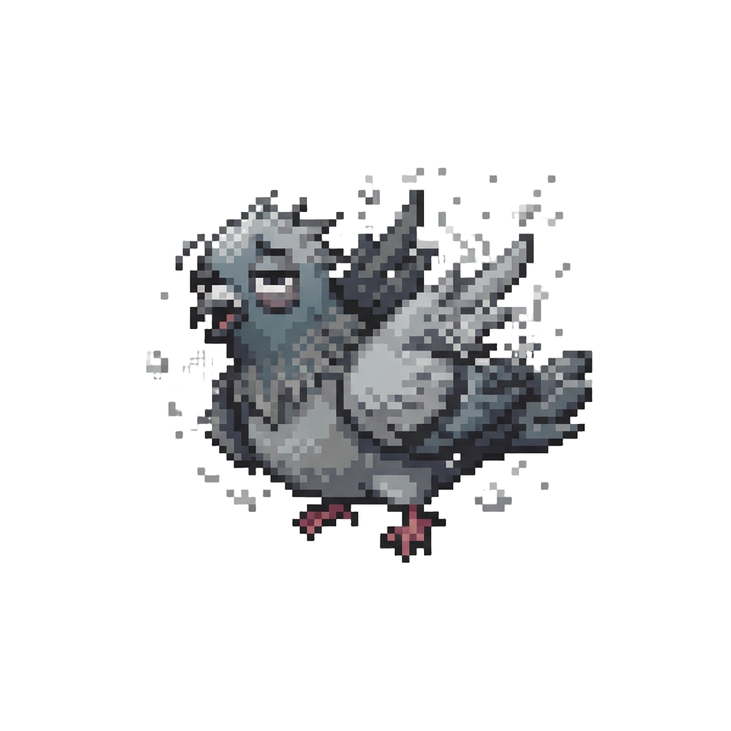 A Goofy Sleep-deprived Pigeon Shaking Off Ash
