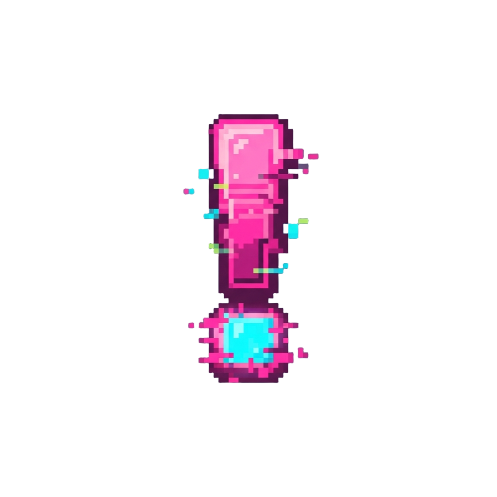 A Glitching Pixelated Neon Exclamation Mark
