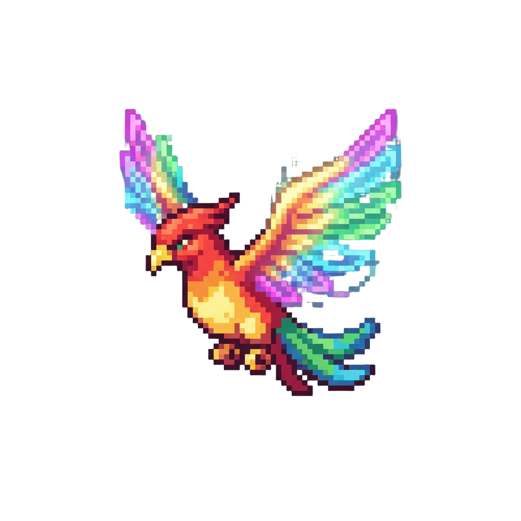 A Glowing Rainbow Phoenix Flapping Holographic Light Wings