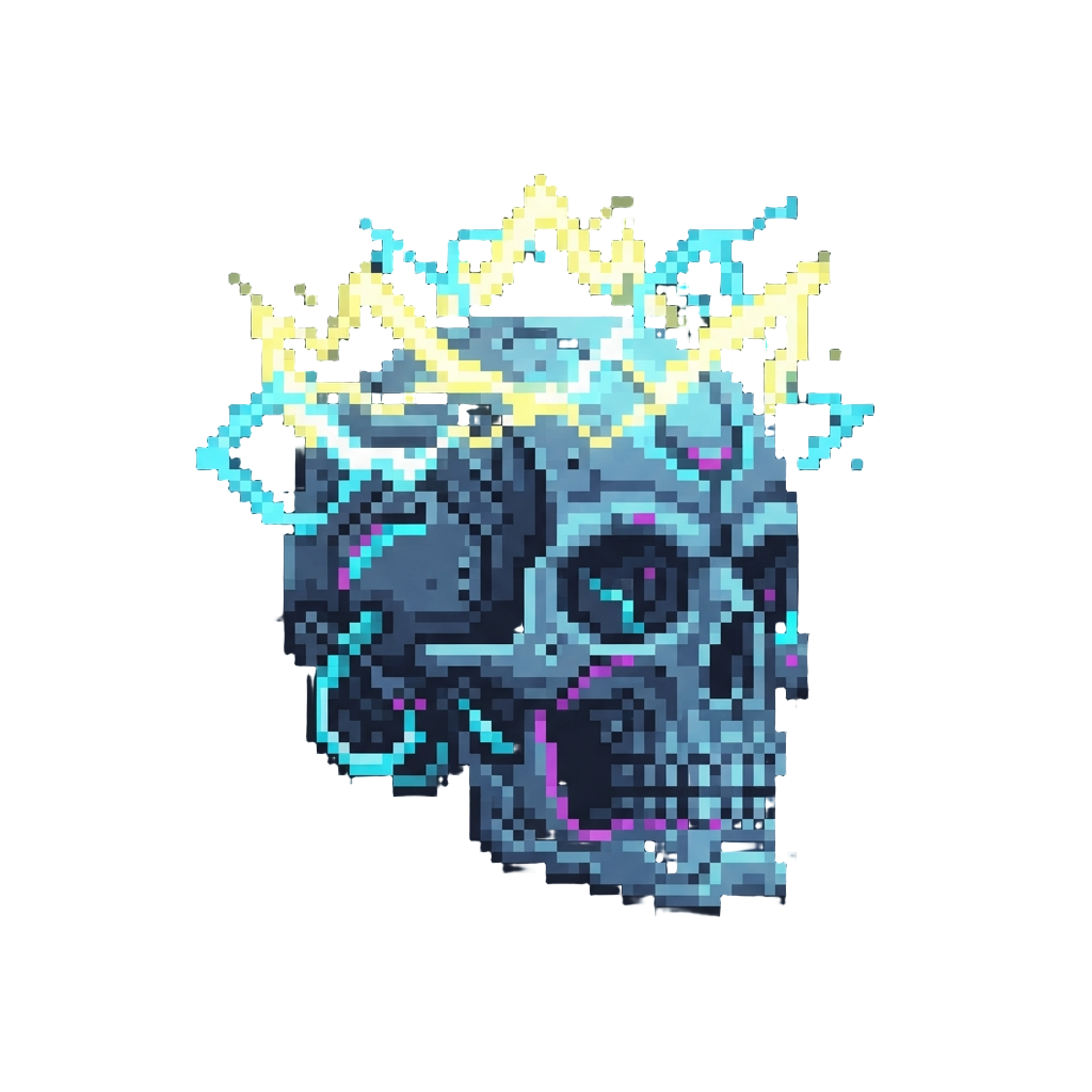 A Neon Cyber Skull Crowned in Crackling Electric Lightning