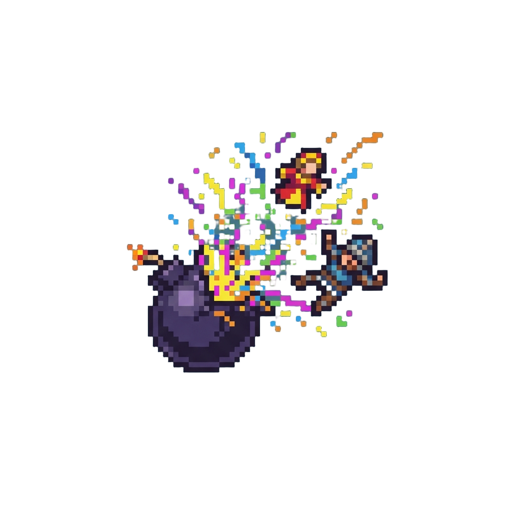 A Colourful Confetti Bomb Explosion Knocking Both Figures Backward