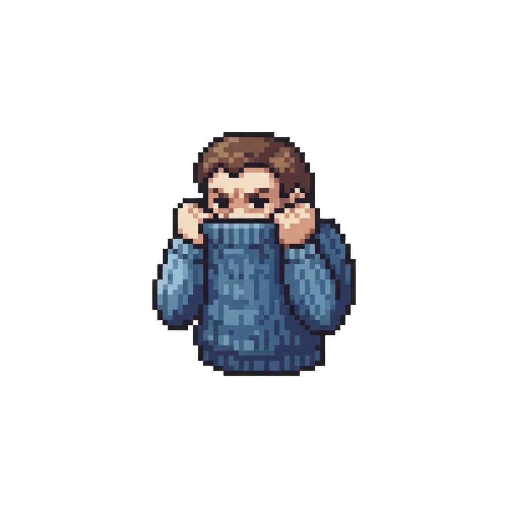 A Reluctant Sweater-pull Hug with a Furrowed Brow