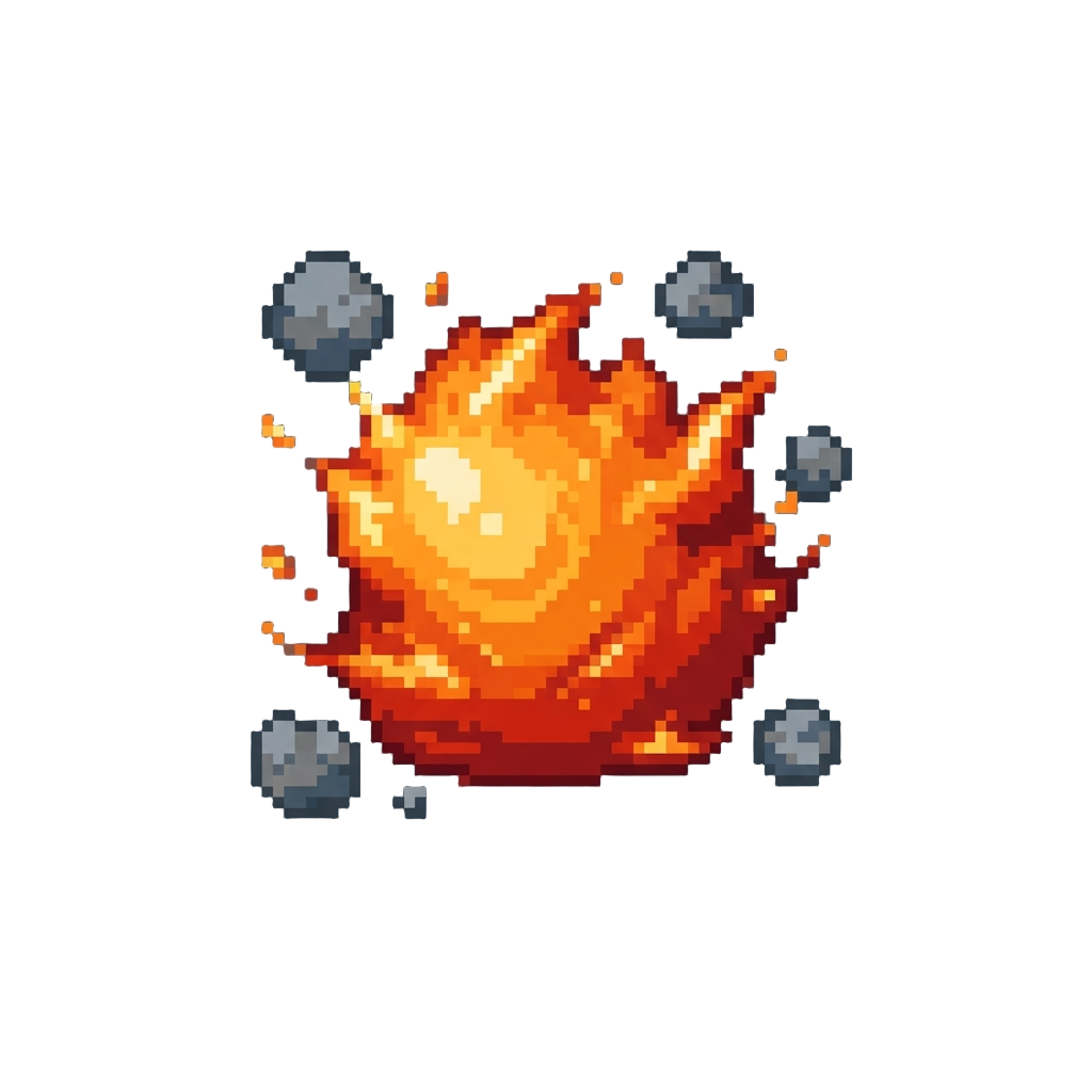 A Fiery Volcanic Pop Blast Scattering Tiny Smoke Clouds Around Them