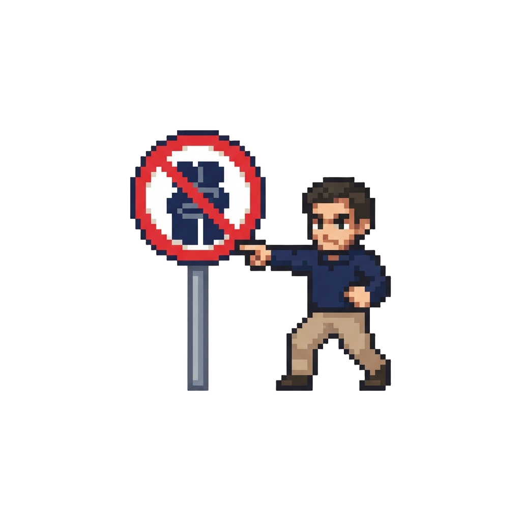A Step Back Pointing at a No Hug Zone Sign
