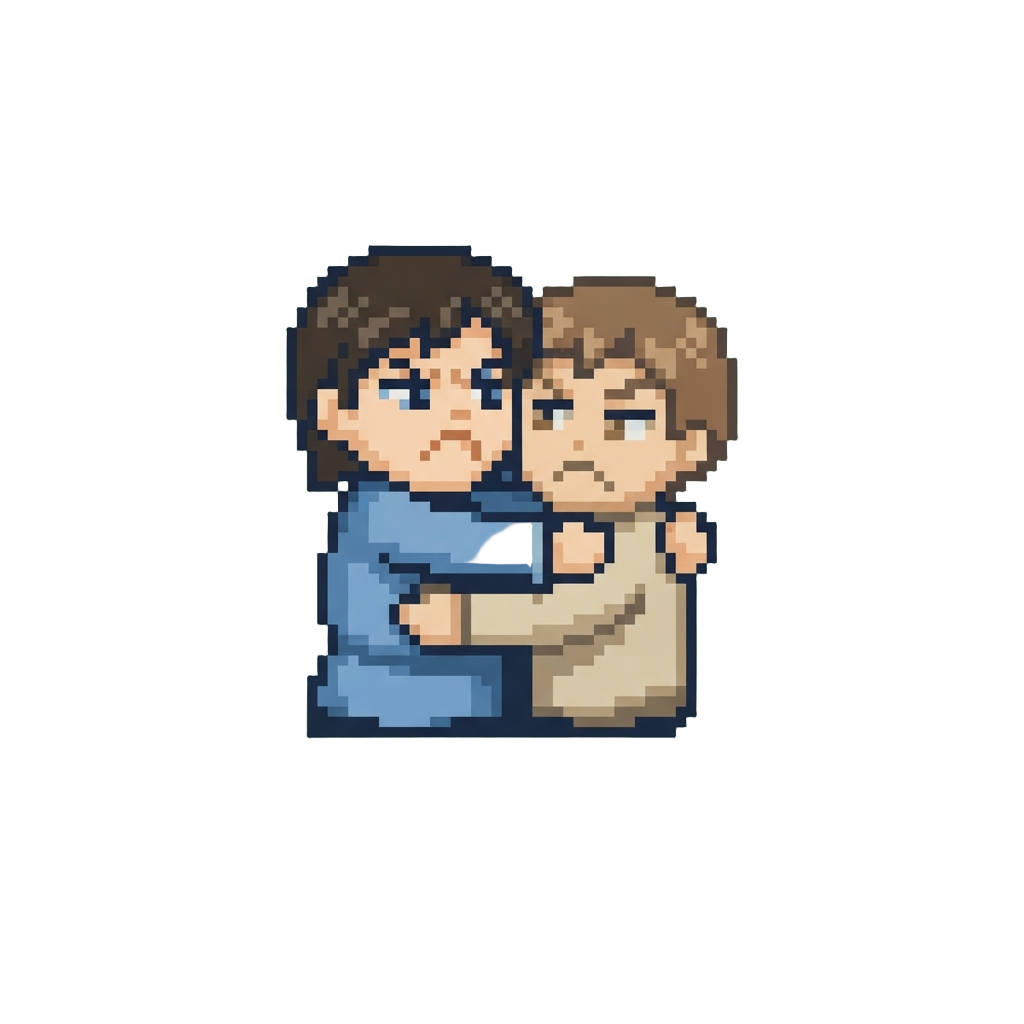 A Stiff-armed Reluctant Hug with a Pouting Face
