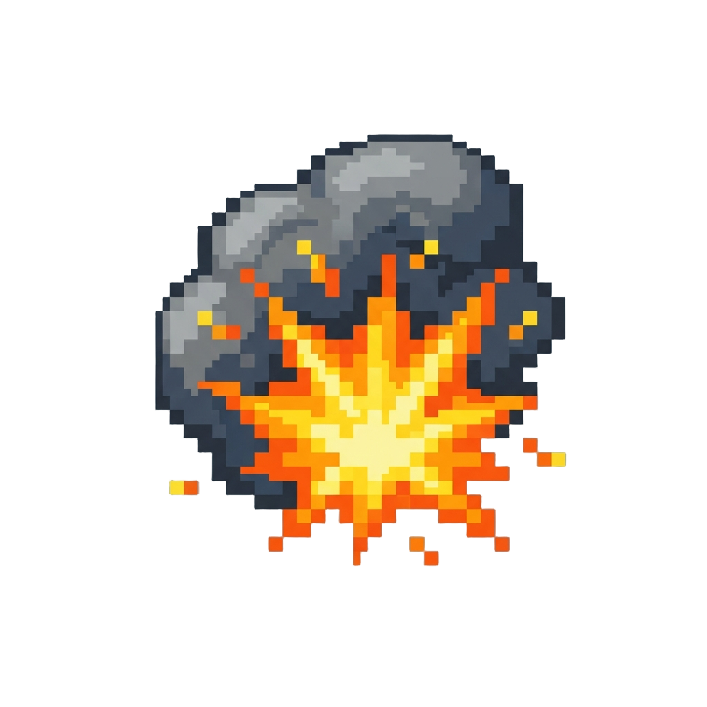 A Fiery Flash Burst Explosion Leaving Soft Cartoon Soot Smoke Everywhere