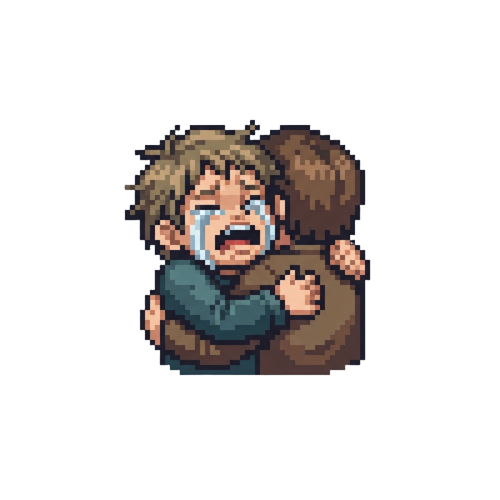 An Exaggerated Bawling Embrace with Cartoon Tear Streams