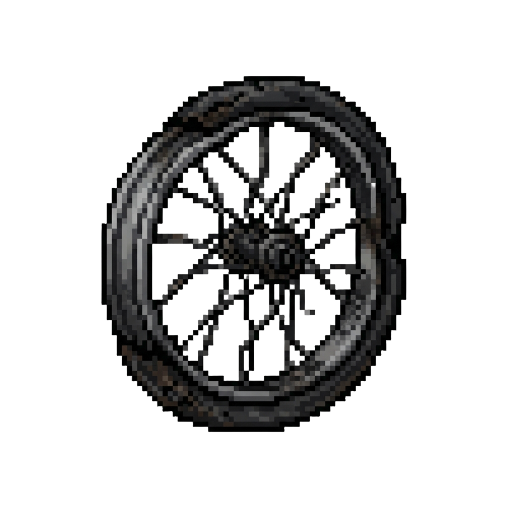 A Charred Bent Bicycle Wheel