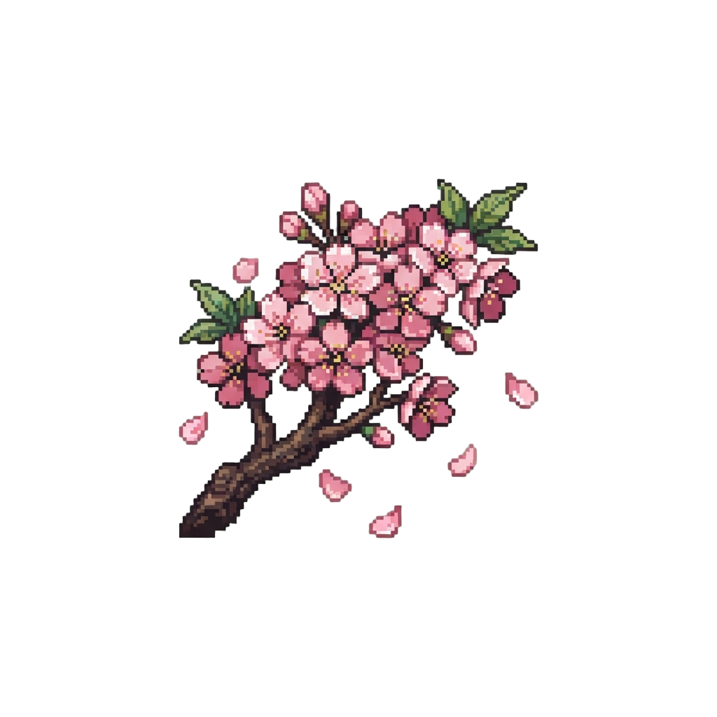 A Falling Pink Cherry Blossom Grove at Sunset