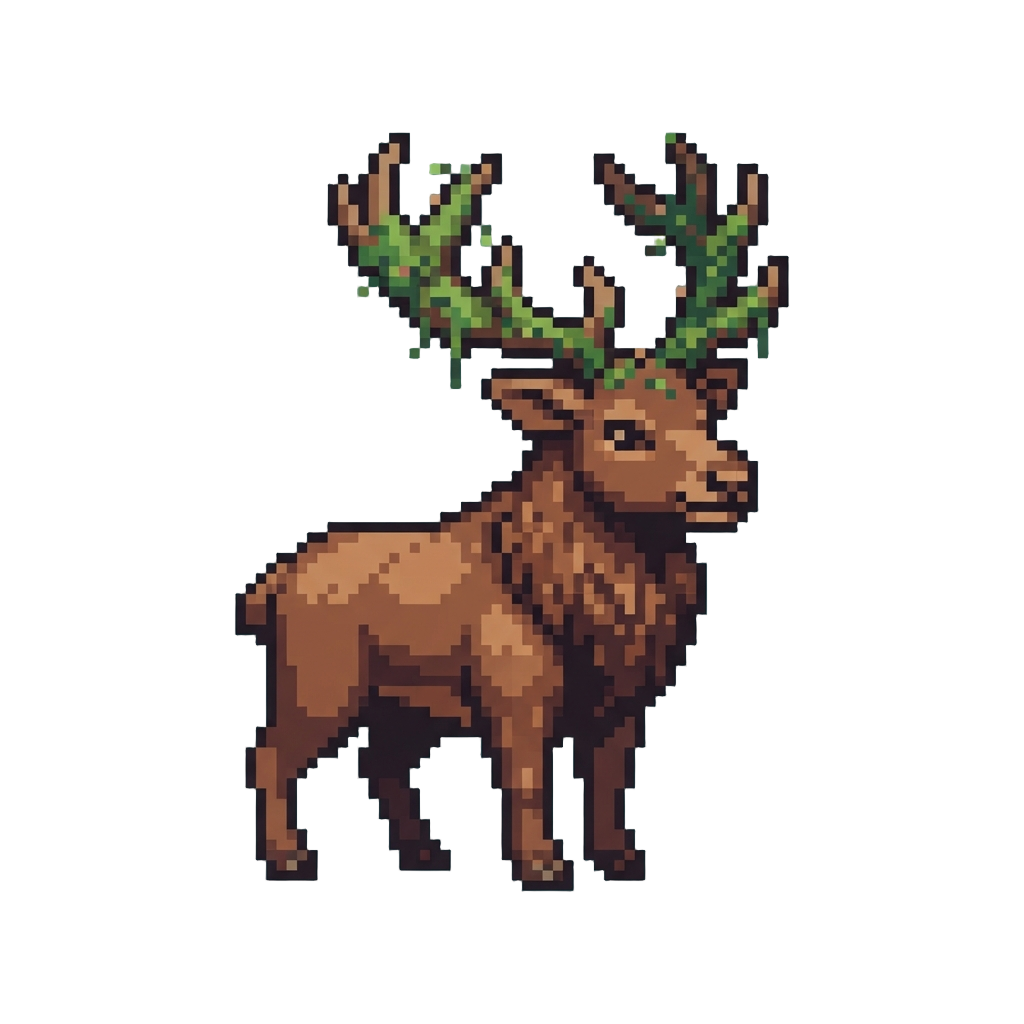 A Peaceful Giant Stag with Moss-covered Horns