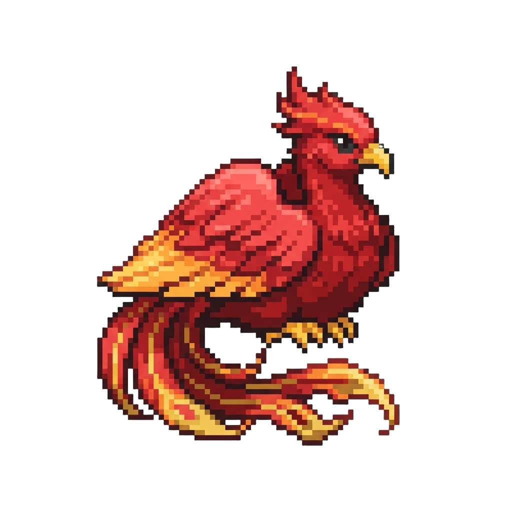 A Mythic Crimson Pheonix-bird Resting Gracefully
