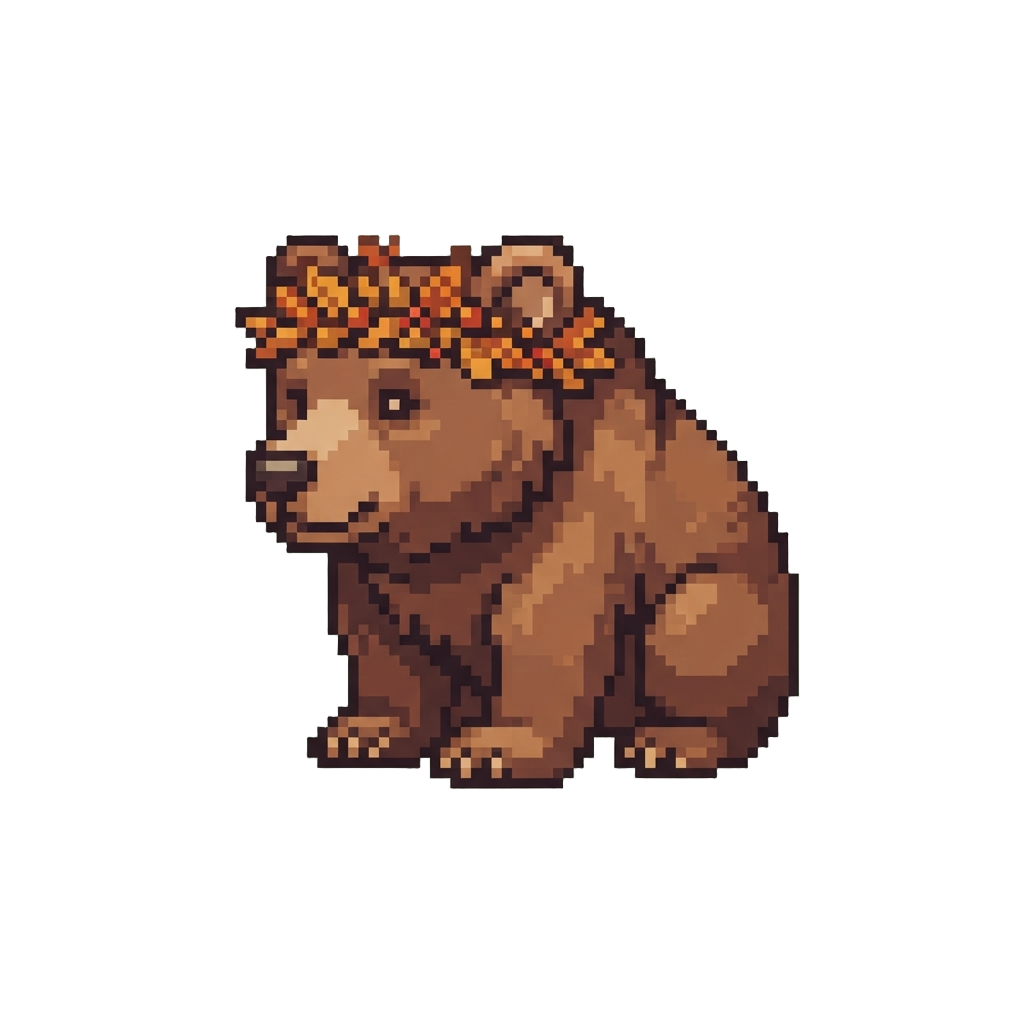 A Gentle Giant Forest Bear Wearing a Wreath of Autumn Flowers