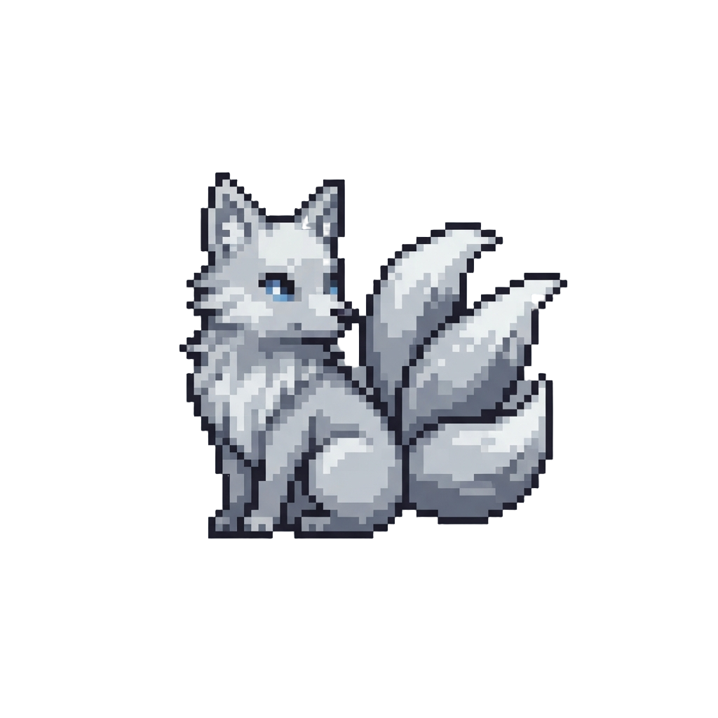 A Magical Silver Fox with Three Tails