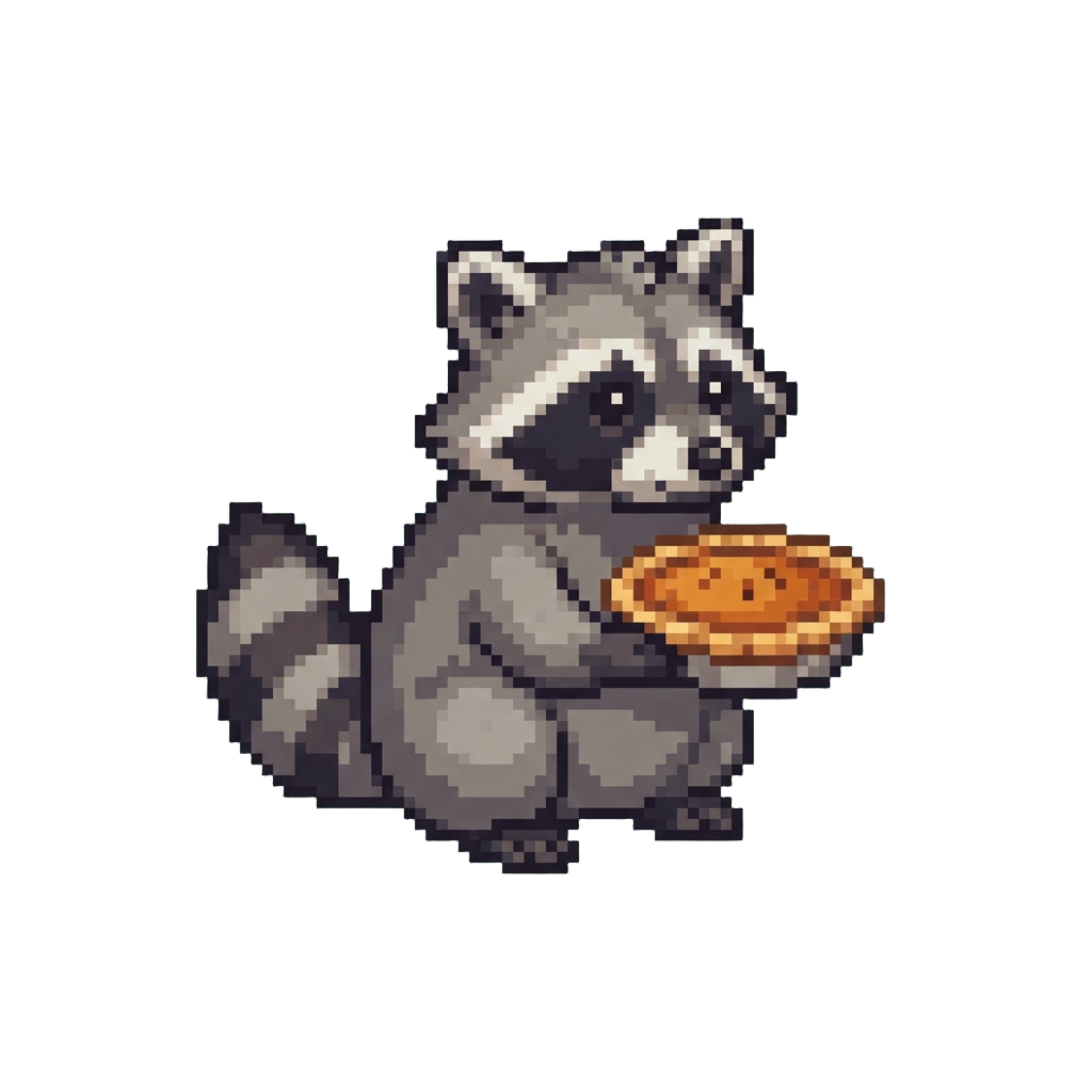 A Curious Raccoon Holding an Autumn Pumpkin Pie