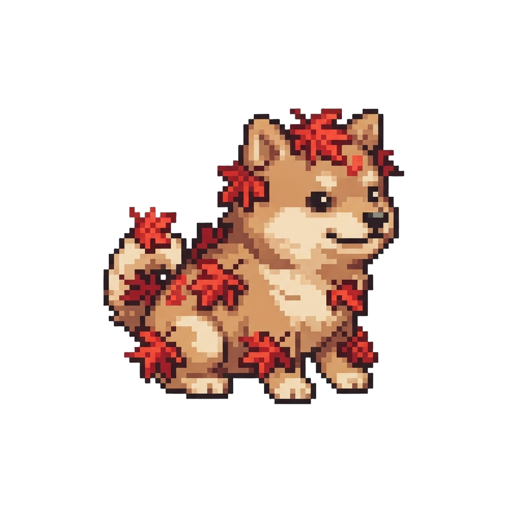A Playful Puppy Covered in Bright Red Maple Leaves