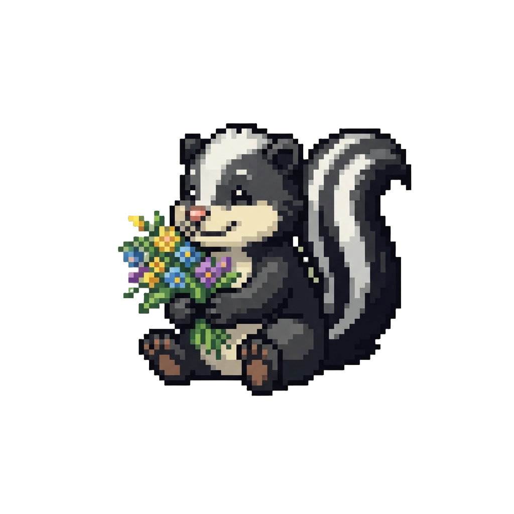 A Friendly Skunk Holding a Bouquet of Wildflowers