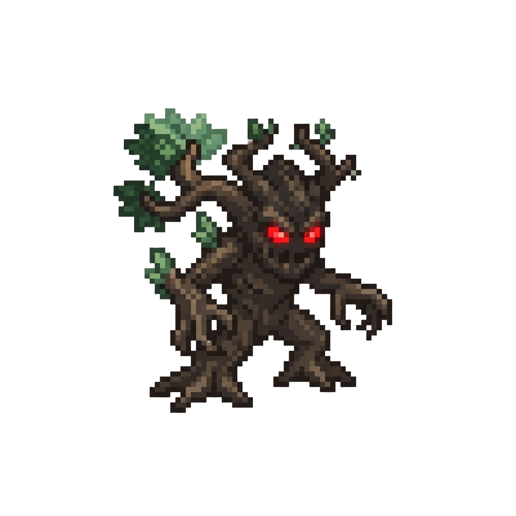 A Shadowy Tree-monster with Glowing Red Eyes