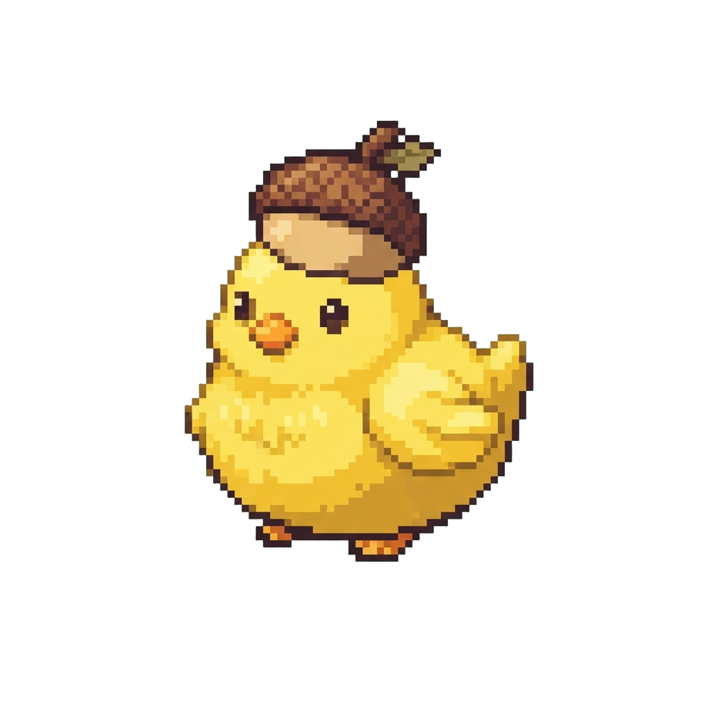 A Bright Yellow Chick Wearing a Little Acorn Hat