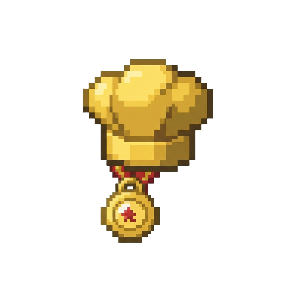 A Miniature Golden Chef Hat and Medal