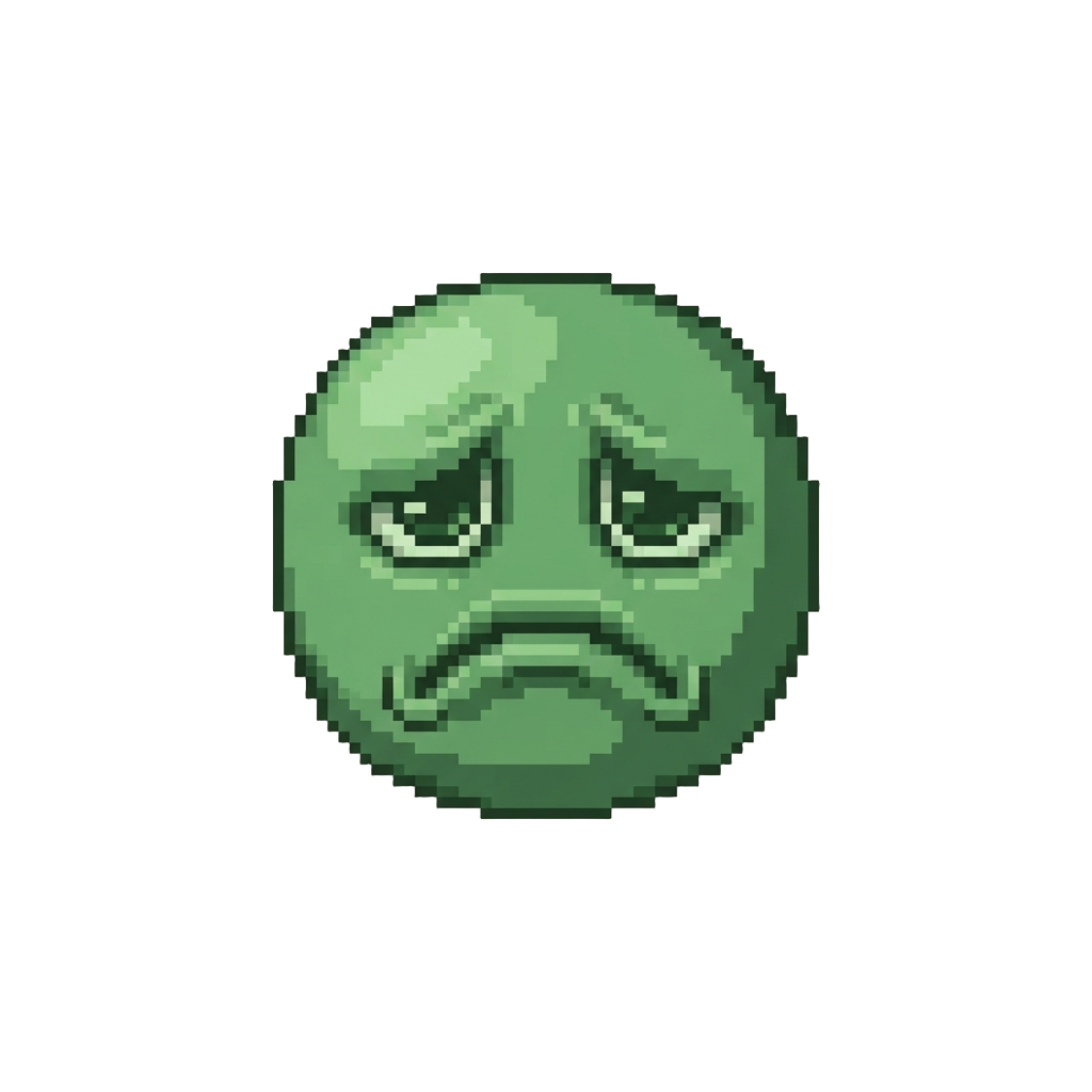 A Green-tinted Face Expression with a Sad Pout