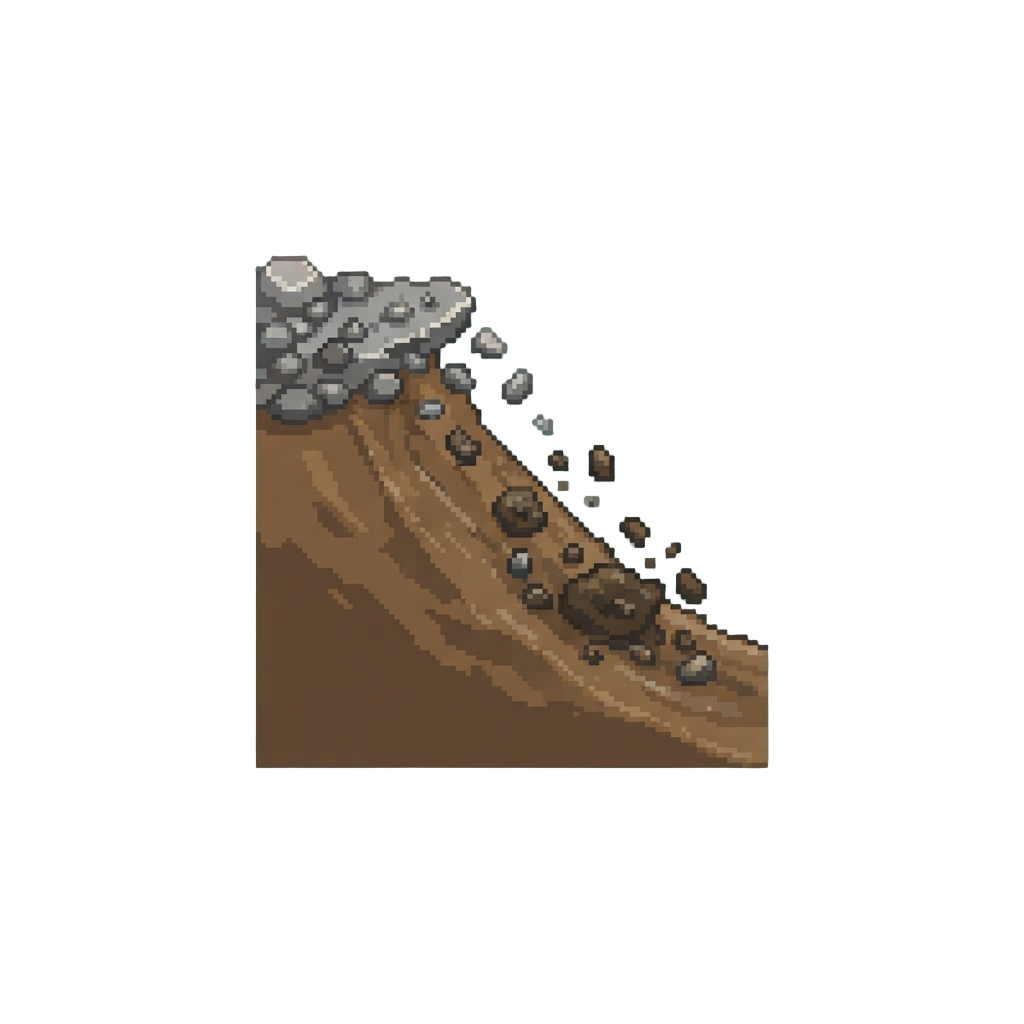 A Slippery Scree Ledge Crumbling Into a Comically Undignified Tumble Down a Mud Embankment