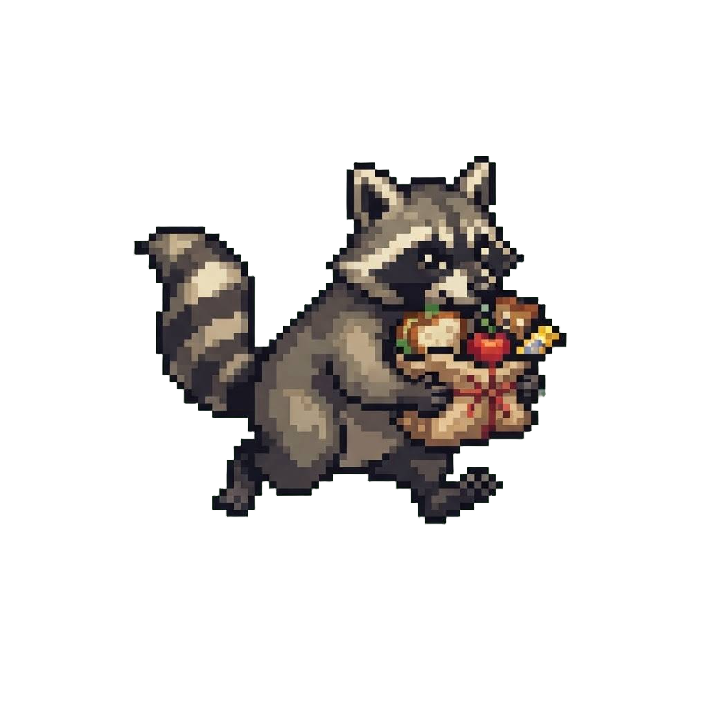 A Mischievous Park Raccoon Snatching @image1's Entire Trail Lunch and Scurrying Away