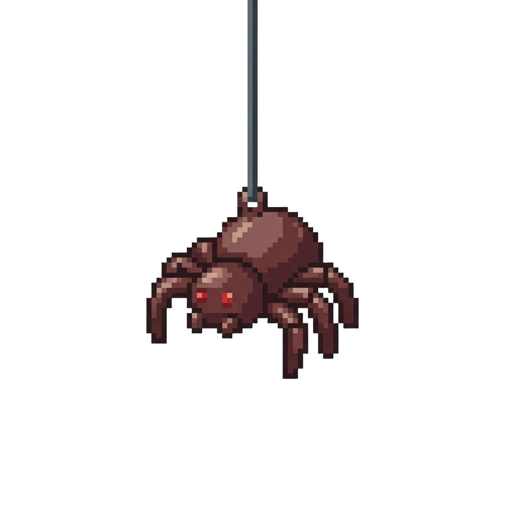 A Tiny Plastic Toy Spider Dangling From a String