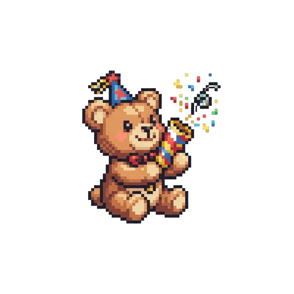 A Cheerful Teddy Bear Firing a Party Popper