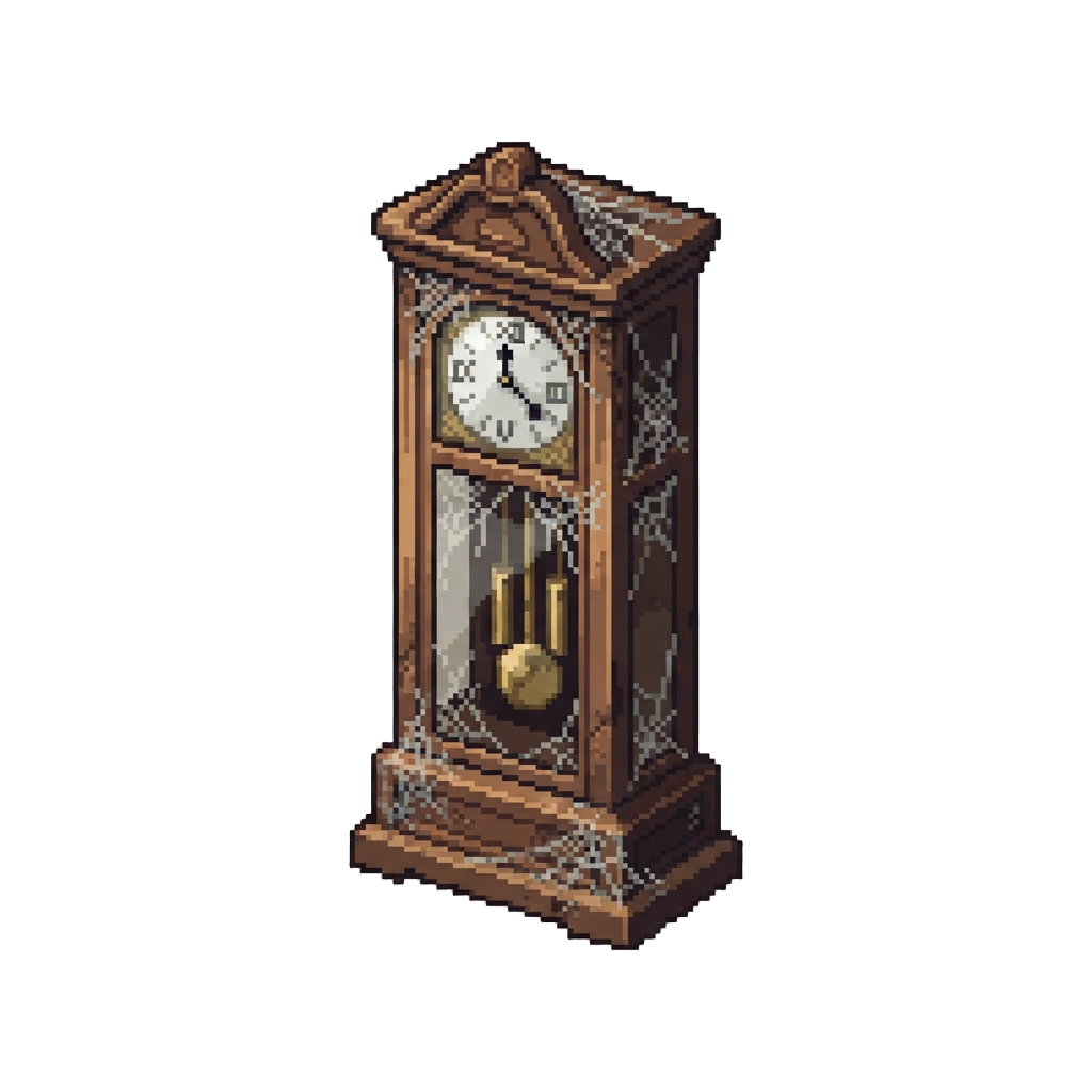 A Cobweb-covered Grandfather Clock Ticking Loudly