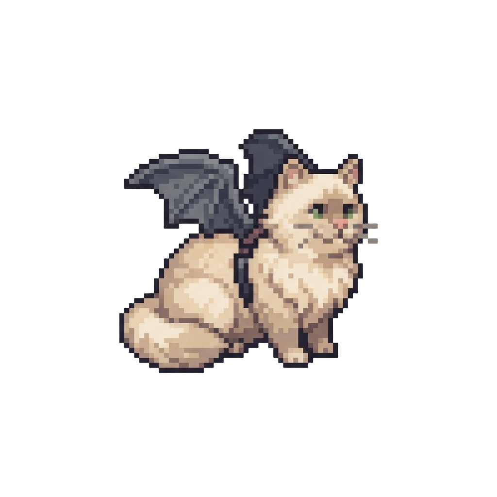 A Fluffy Cat Wearing Felt Bat Wings