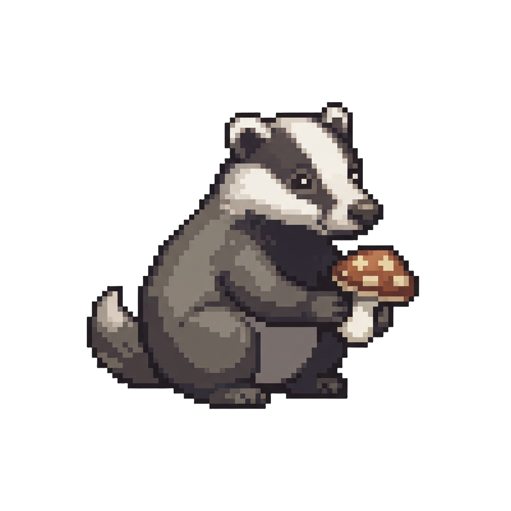 A Curious Badger Holding a Mushroom