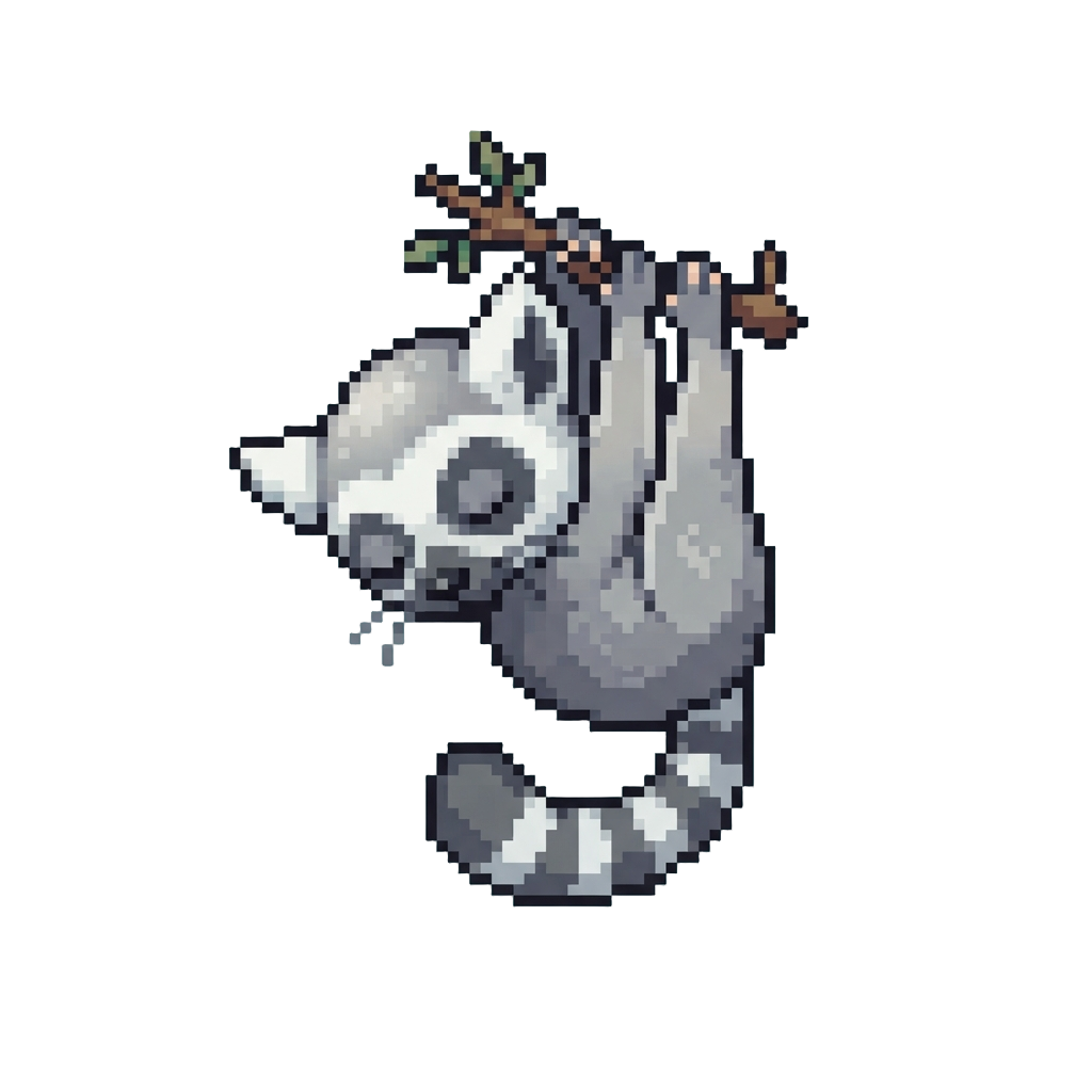A Sleepy Lemur Dangling Upside Down