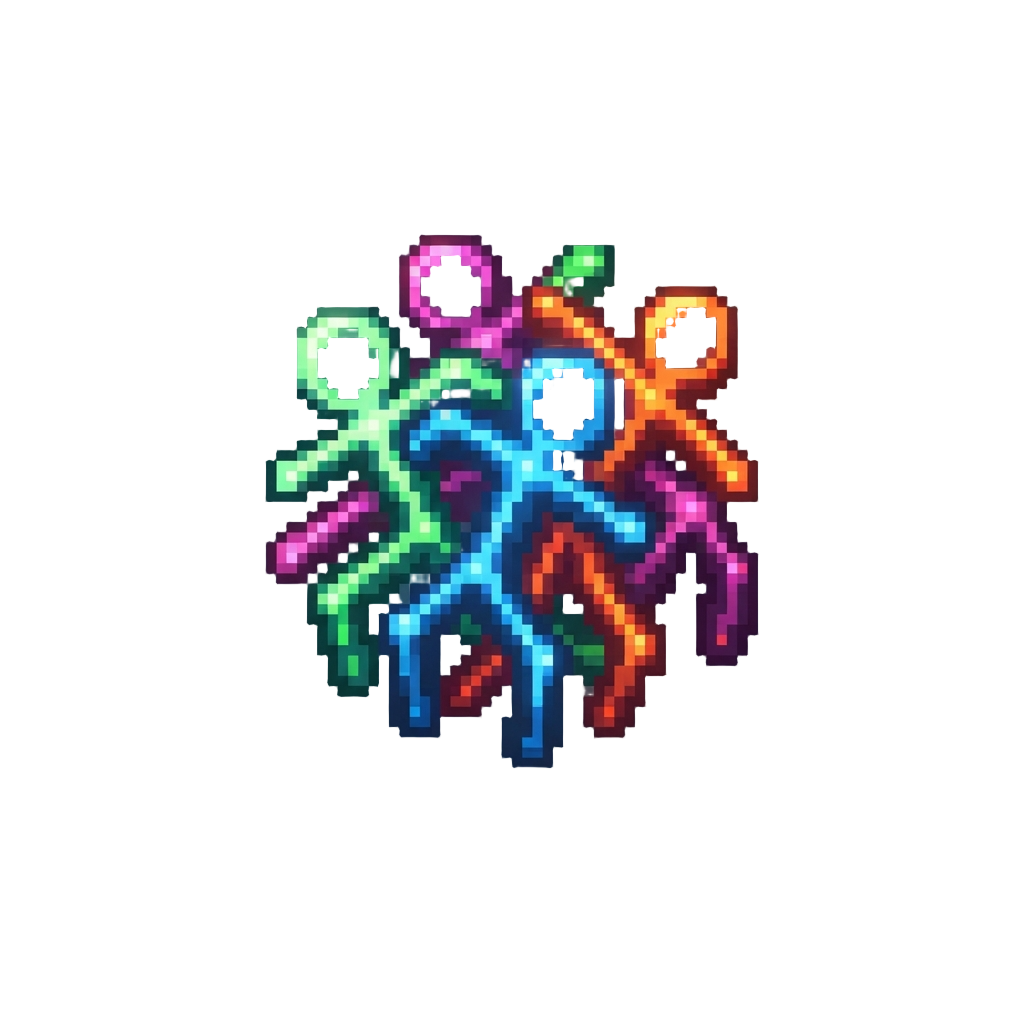 A Cluster of Tiny Neon-glowing Stick Figures