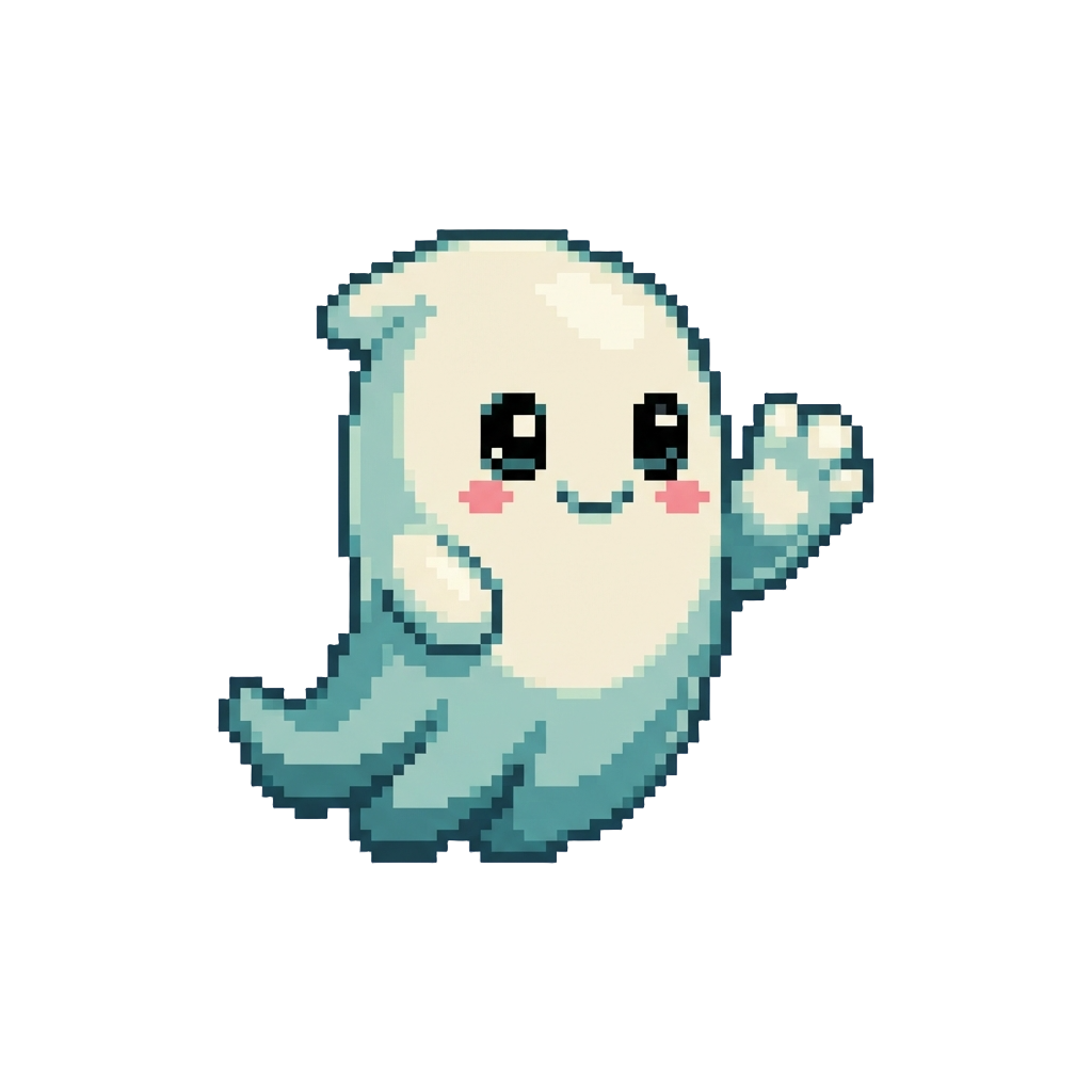A Cute Kawaii Ghost Giving a Wave