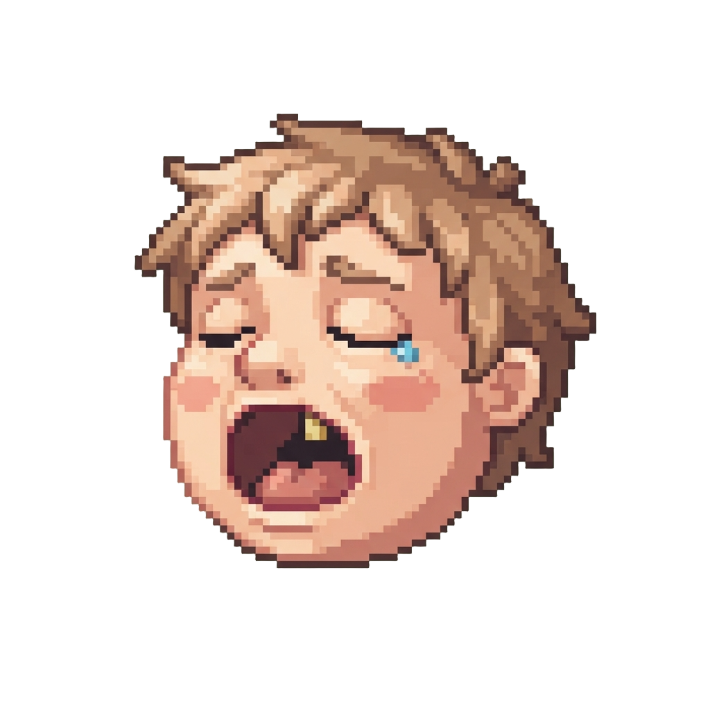 A Sleepy Yawning Face with a Crooked Tooth