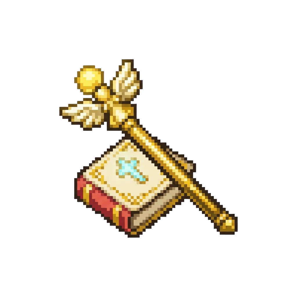 A Gilded Angel Wand and Holy Scripture