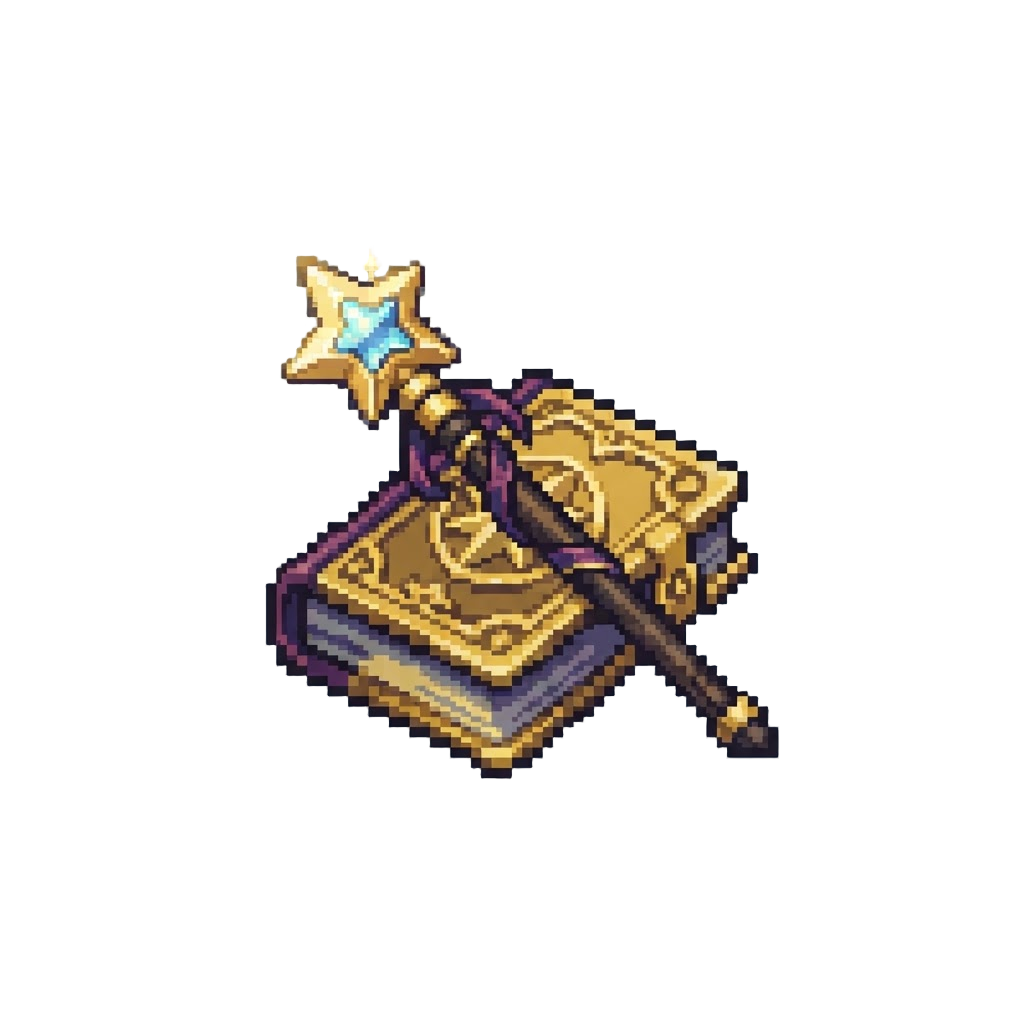 A Star-tipped Cosmic Staff and Golden Grimoire