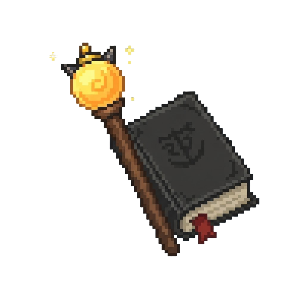 A Glowing Orb Staff and Shadowy Tome