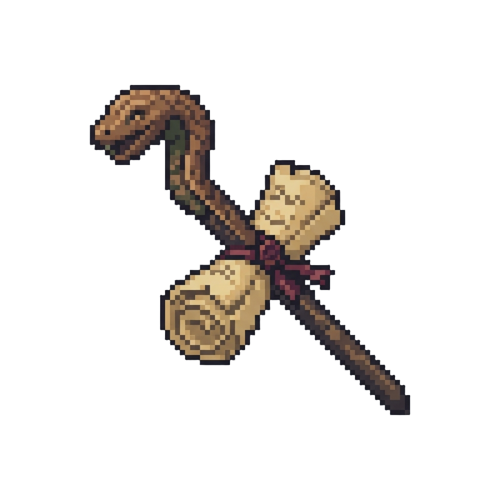 A Serpent Staff and Ancient Scroll