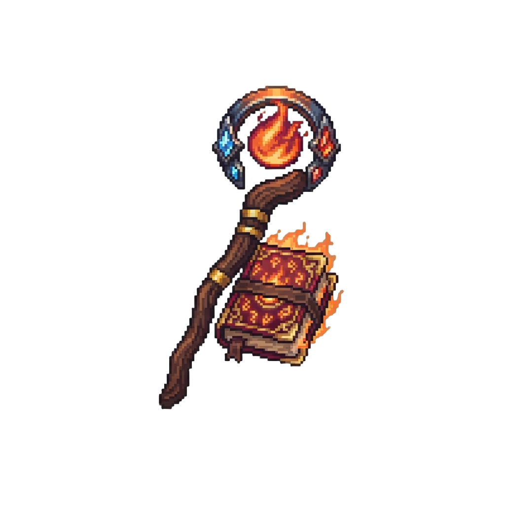 An Elemental Arc Staff and Fiery Codex
