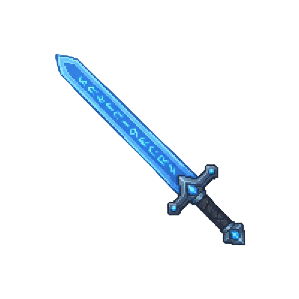 A Glowing Blue Runic Longsword