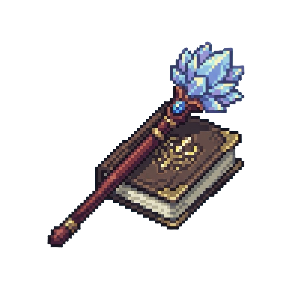 A Crystal Lotus Staff and Spellbound Book