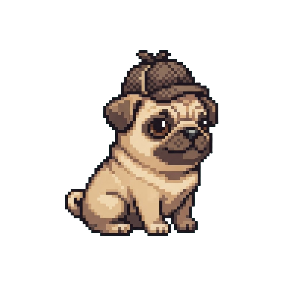A Tiny Pug Pup Wearing a Mini Detective Hat