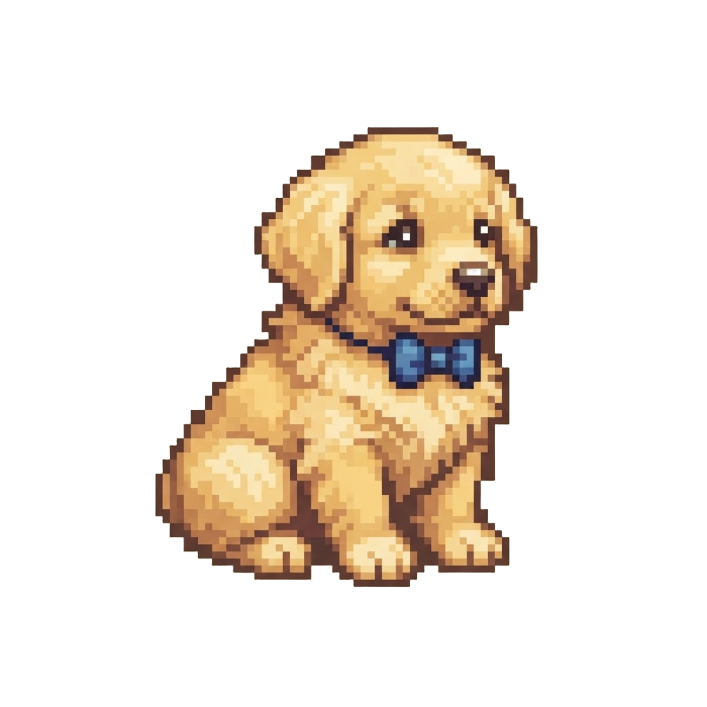 A Fluffy Golden Retriever Pup with a Little Blue Bowtie