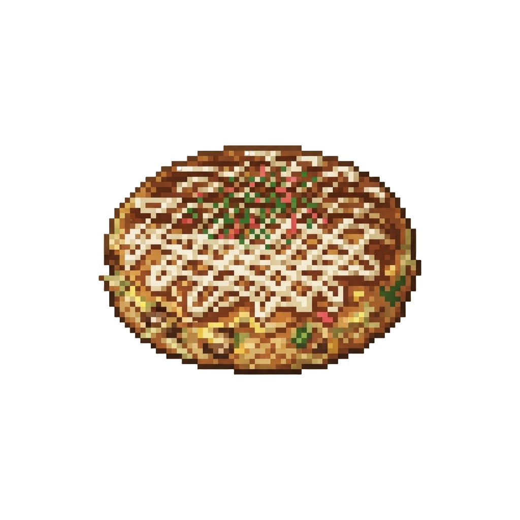 Savory Layered Okonomiyaki Topped with Intricate Mayonnaise Art