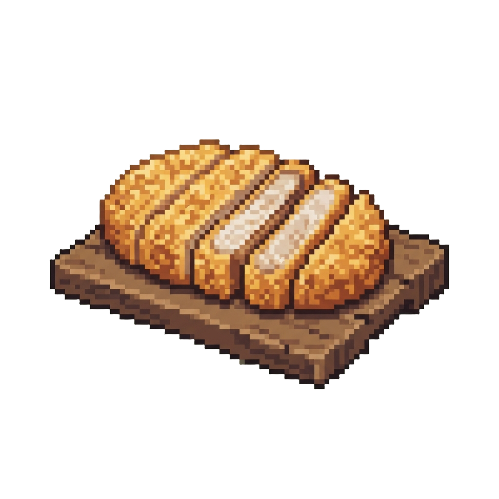 Golden-panko Fried Tonkatsu Cutlet Precisely Sliced on Wooden Board