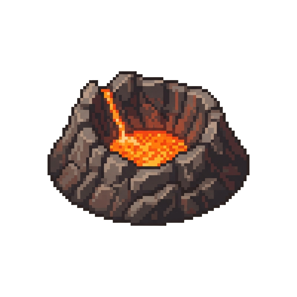 A Rocky Volcanic Crater with Glowing Molten Lava Lakes